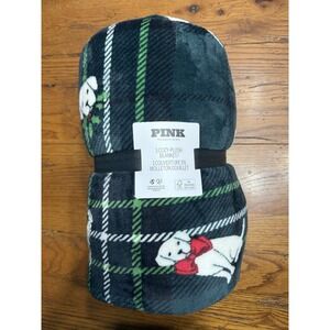 VICTORIA'S SECRET PINK COZY PLUSH SHERPA FLEECE BLANKET DOG LOGO THROW 50x60 New